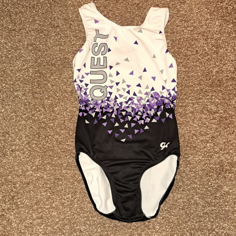 GK - Purple Black and White Gymnastics Leotard - Adult XS